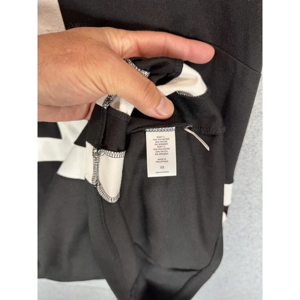 New York‎ & Company Dress Womens XS Black White Geometric Stretch Short Sleeve